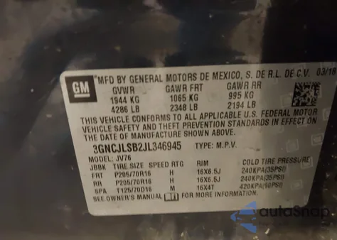 2018 Chevrolet Trax Lt from USA, damaged, VIN 3GNCJLSB2JL346945